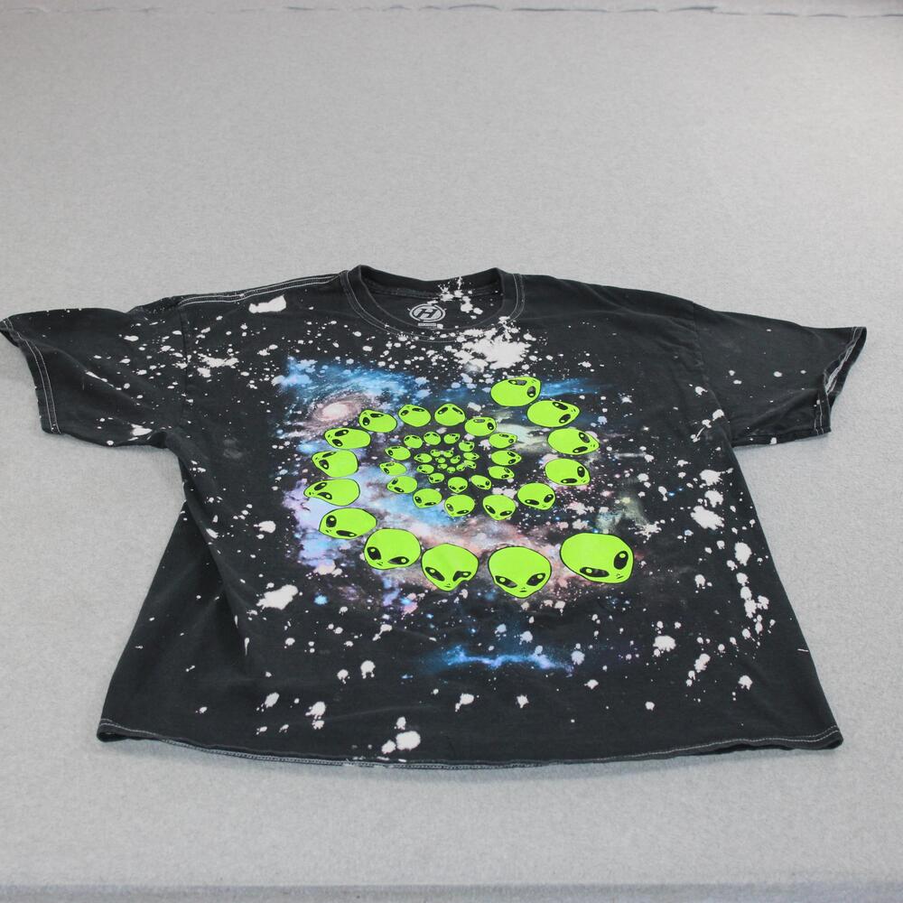 Hybrid Alien Spiral Galaxy Shirt Mens XL Black Space Neon Green Paint Splatter